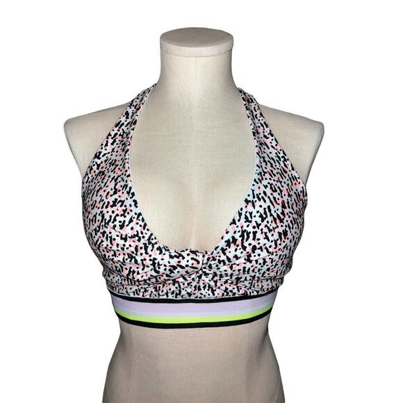 DKNY Sports Confetti Print Twist Front Bra w/ Removable Cups Large NWT - Picture 2 of 11